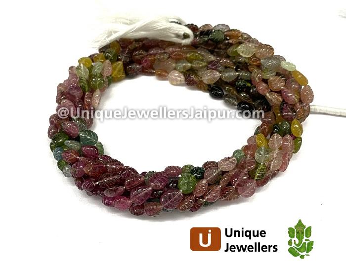 Tourmaline Carved Leaf Beads