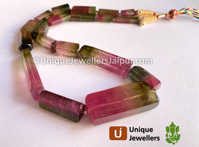 Bi Color Tourmaline Step Cut Cylinder Beads