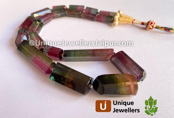 Bi Color Tourmaline Step Cut Cylinder Beads