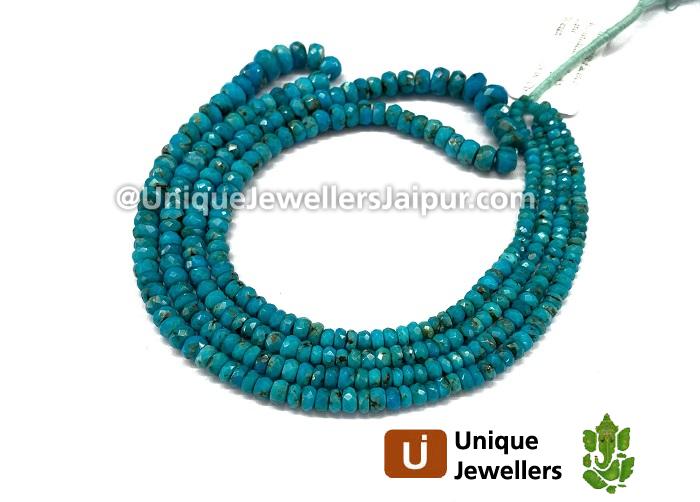 Natural Deep Blue Turquoise Faceted Roundelle Beads