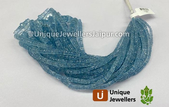 Deep Aquamarine Faceted Tyre Beads