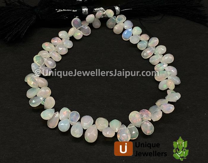 White Ethiopian Opal Faceted Pear Beads