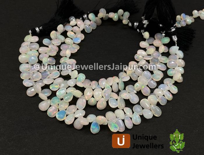 White Ethiopian Opal Far Faceted Pear Beads