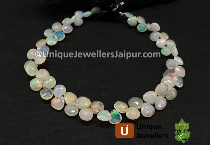 White Ethiopian Opal Faceted Heart Beads