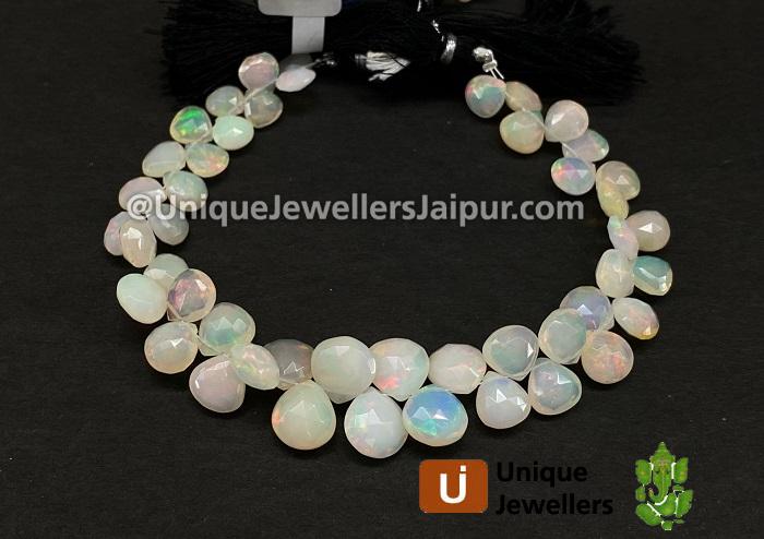 White Ethiopian Opal Far Faceted Heart Beads