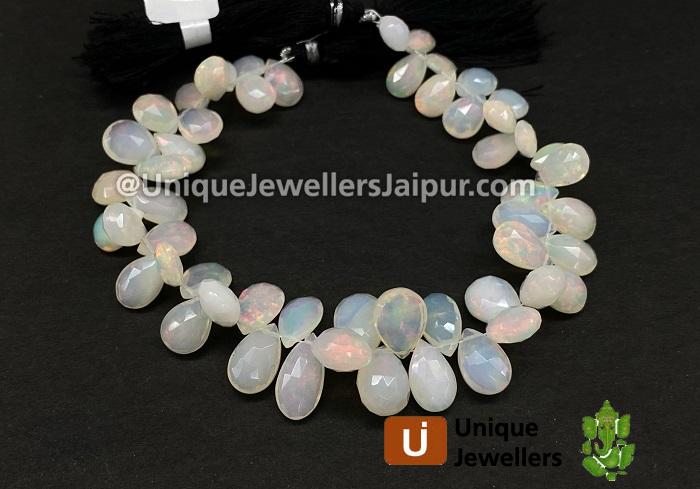 White Ethiopian Opal Far Faceted Pear Beads