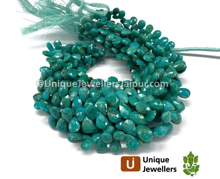 Natural Greenish Blue Turquoise Faceted Pear Beads