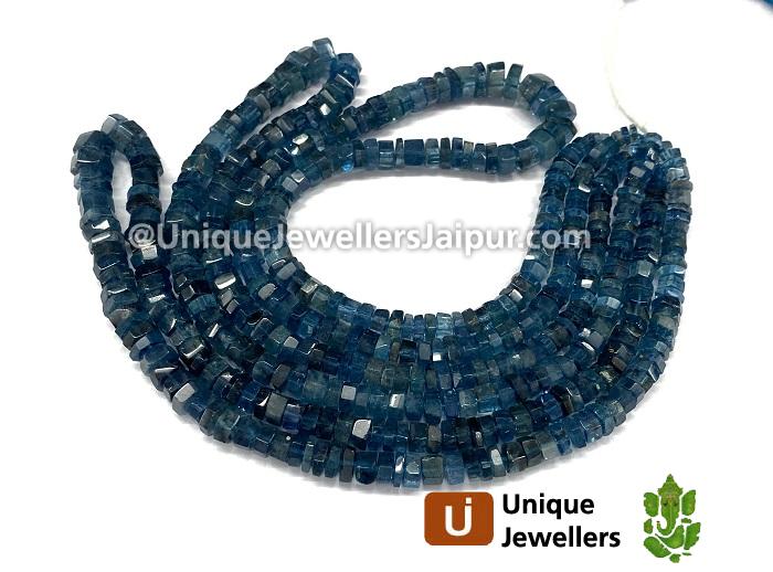 Deep Santa Maria Aquamarine Step Cut Roundelle Beads