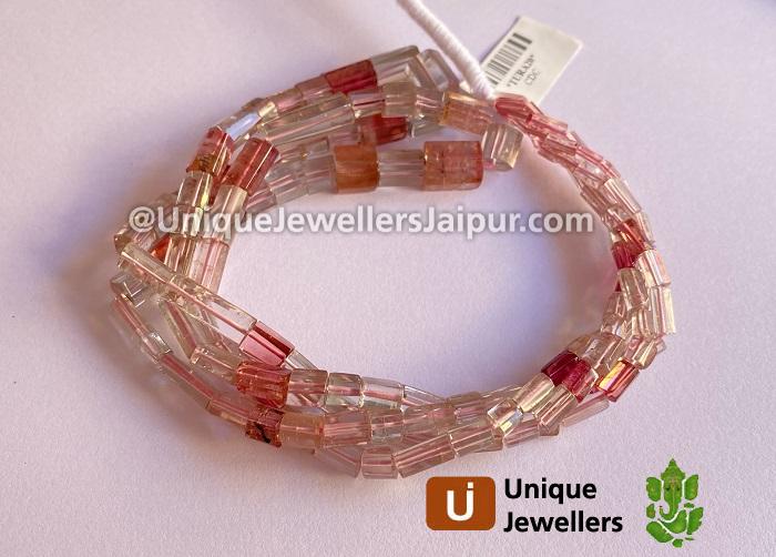 Pink Tourmaline Shaded Step Cut Cylinder Beads