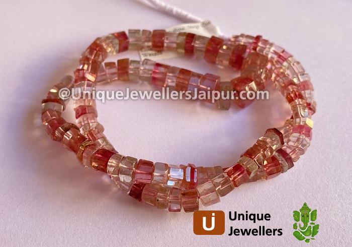 Pink Tourmaline Shaded Step Cut Roundelle Beads