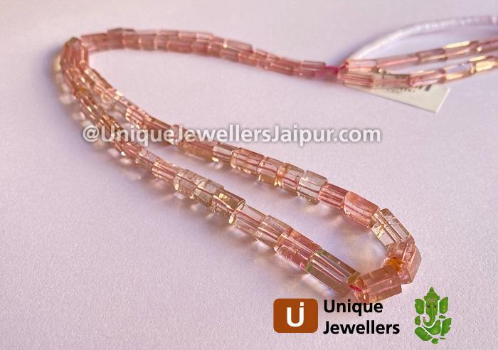 Pink Tourmaline Shaded Step Cut Cylinder Beads