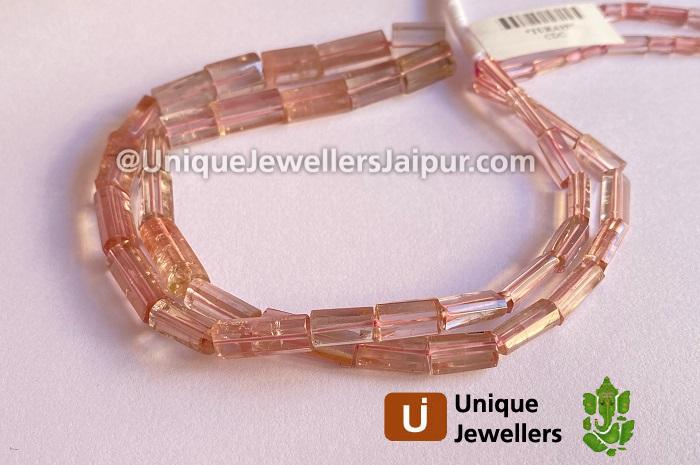 Pink Tourmaline Far Step Cut Cylinder Beads