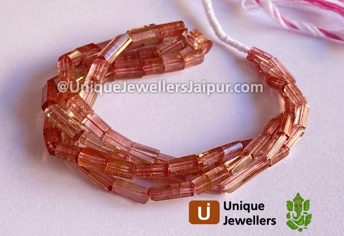 Pink Tourmaline Step Cut Cylinder Beads