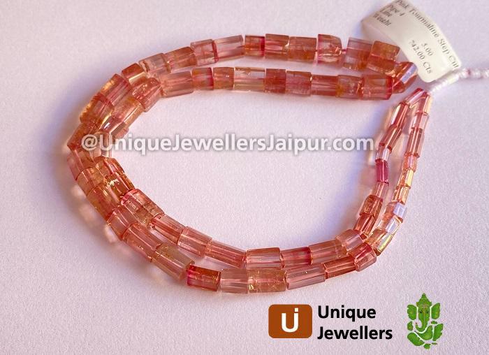 Pink Tourmaline Far Step Cut Cylinder Beads