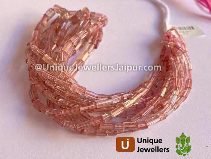 Baby Pink Tourmaline Step Cut Cylinder Beads
