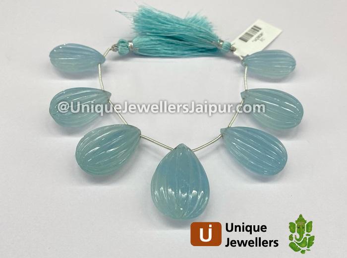 Aquamarine Far Carved Pear Beads