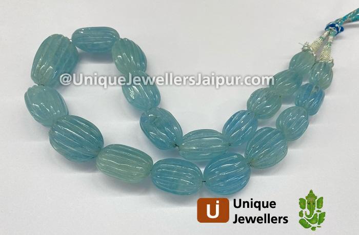 Aquamarine Far Carved Oval Beads