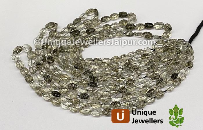 Black Rutile Faceted Oval Beads