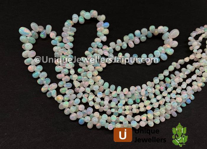 White Ethiopian Opal Smooth Drop Beads