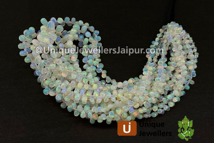 White Ethiopian Opal Smooth Drop Beads