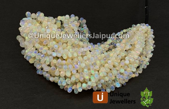 Off White Ethiopian Opal Faceted Drop Beads