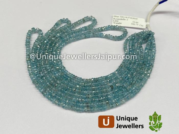 Natural Blue Zircon Faceted Roundelle Beads