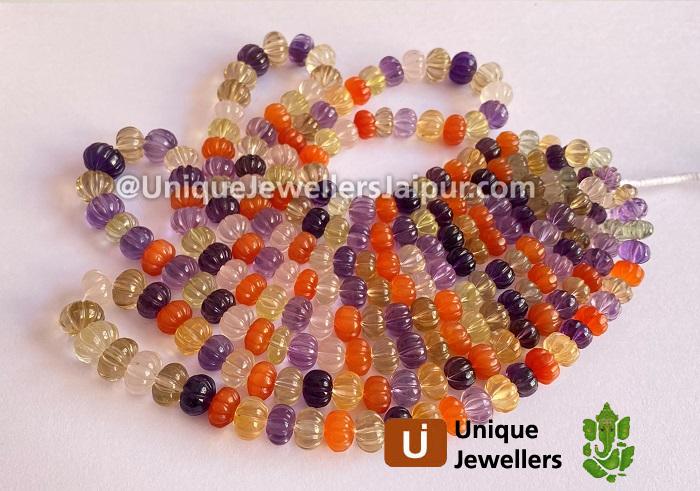 Multi Stone Carved Pumpkin Beads