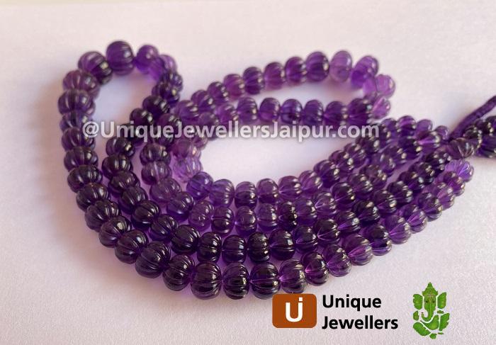 Deep Amethyst Carved Pumpkin Beads