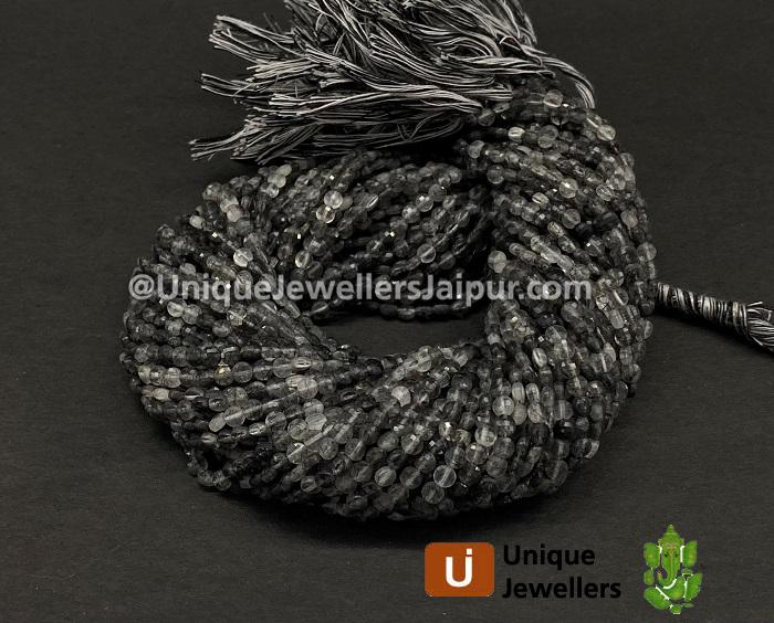 Black Rutile Faceted Coin Beads