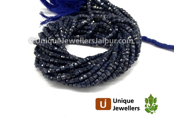 Blue Sapphire Faceted Cube Beads