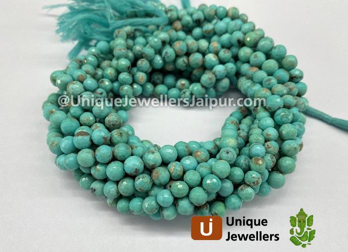 Natural Greenish Blue Turquoise Faceted Round Beads