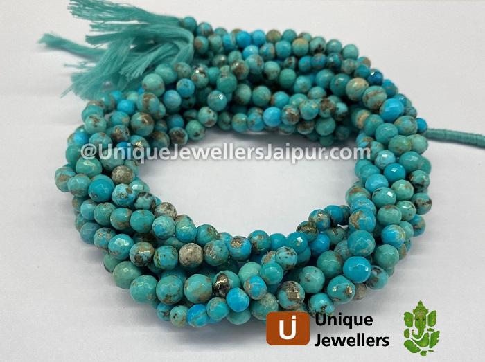 Natural Blue Turquoise Faceted Round Beads