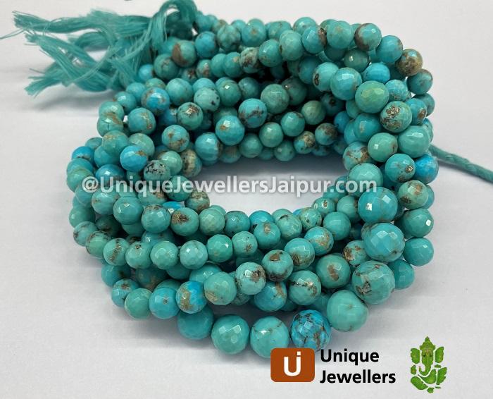 Natural Greenish Blue Turquoise Far Faceted Round Beads