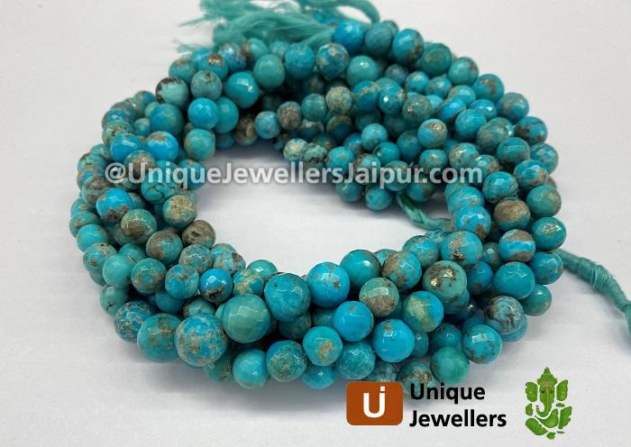 Natural Blue Turquoise Far Faceted Round Beads