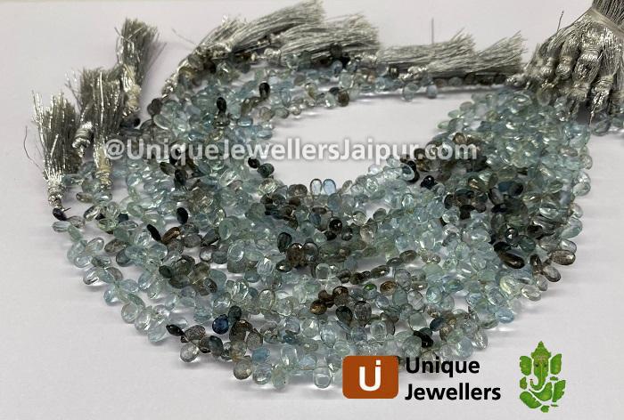 Moss Aquamarine Faceted Pear Beads