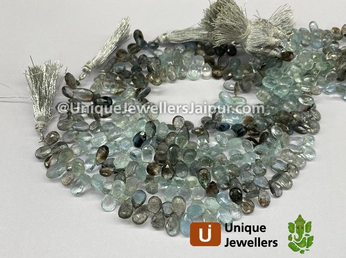 Moss Aquamarine Faceted Pear Beads