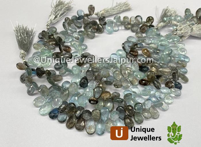 Moss Aquamarine Far Faceted Pear Beads