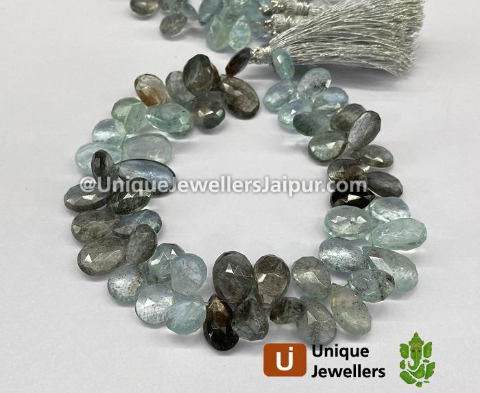 Moss Aquamarine Far Faceted Pear Beads