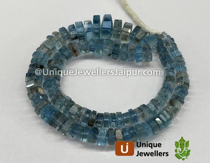 Moss Aquamarine Far Step Cut Roundelle Beads