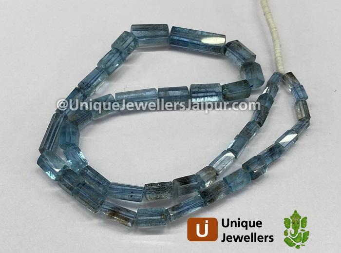 Moss Aquamarine Far Step Cut Cylinder Beads