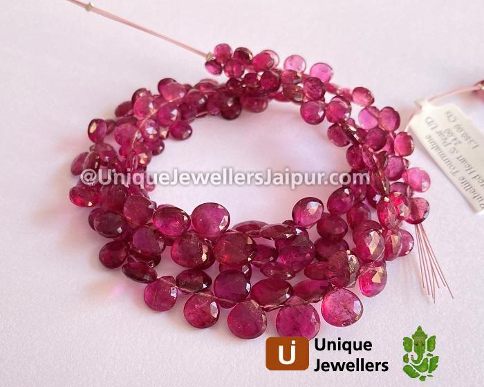 Rubellite Tourmaline Faceted Heart Beads