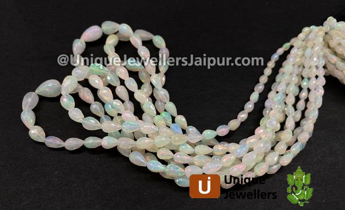 White Ethiopian Opal Straight Drill Faceted Drop Beads