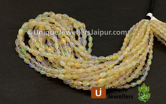 Yellow Ethiopian Opal Straight Drill Faceted Drop Beads