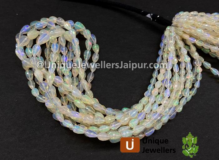 Off White Ethiopian Opal Straight Drill Faceted Drop Beads