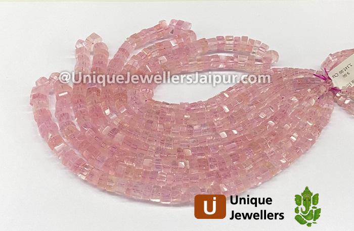 Pink Morganite Step Cut Roundelle Beads 