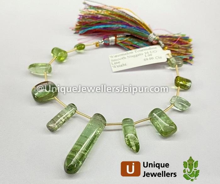 Green Watermelon Tourmaline Smooth Nugget Beads