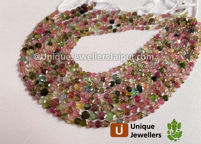 Bi Color Tourmaline Faceted Heart Beads