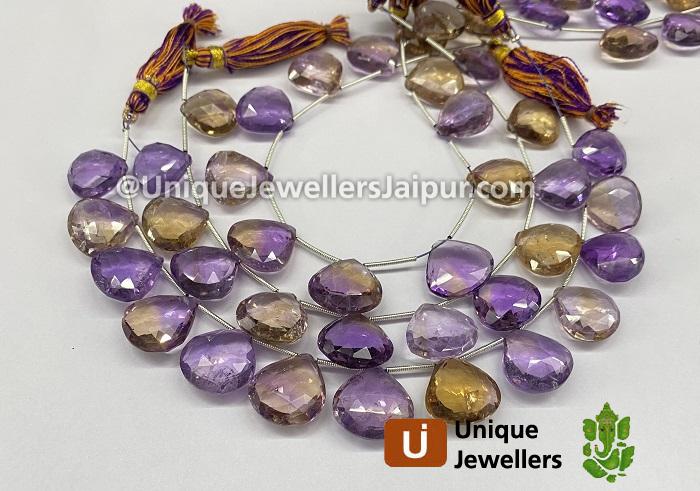 Ametrine Briollete Heart Beads