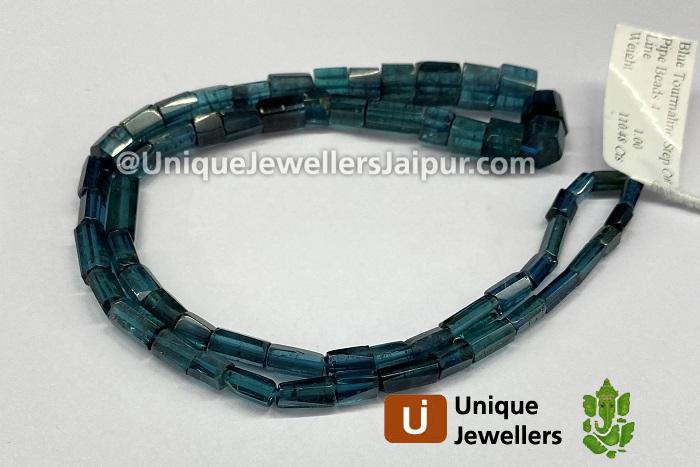 Blue Tourmaline Step Cut Cylinder Beads