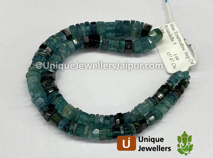 Blue Tourmaline Shaded Step Cut Roundelle Beads